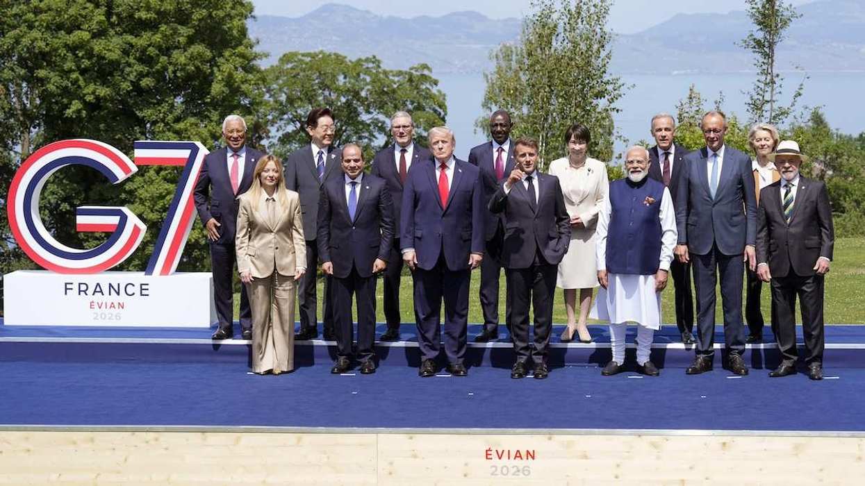 World leaders pose for a family photo at the G7 summit in Évian, France, on June 16, 2026.