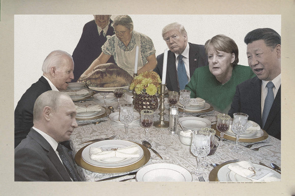 World leaders sit around the Thanksgiving table