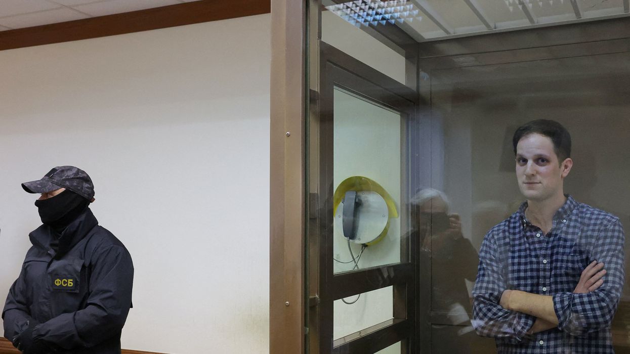 WSJ reporter Evan Gershkovich appears in a Moscow courtroom.