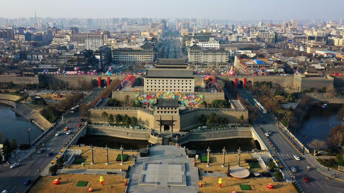 XIÁN, CHINA- In the photos, people visit the scenic place of the city wall of Xi'an in Xi'an, Shaanxi Province, northwest China, on March 4, 2020.