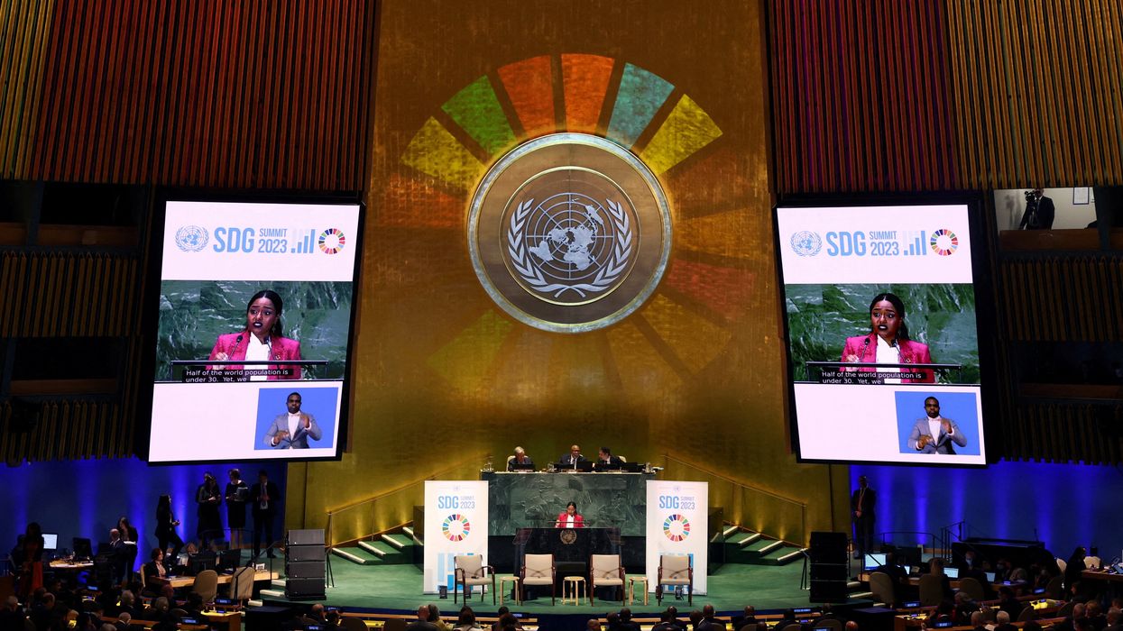 Youth representative Ayakha Melithafa, speaks during the opening of the Sustainable Development Goals (SDG) Summit 2023, at U.N. headquarters in New York City.