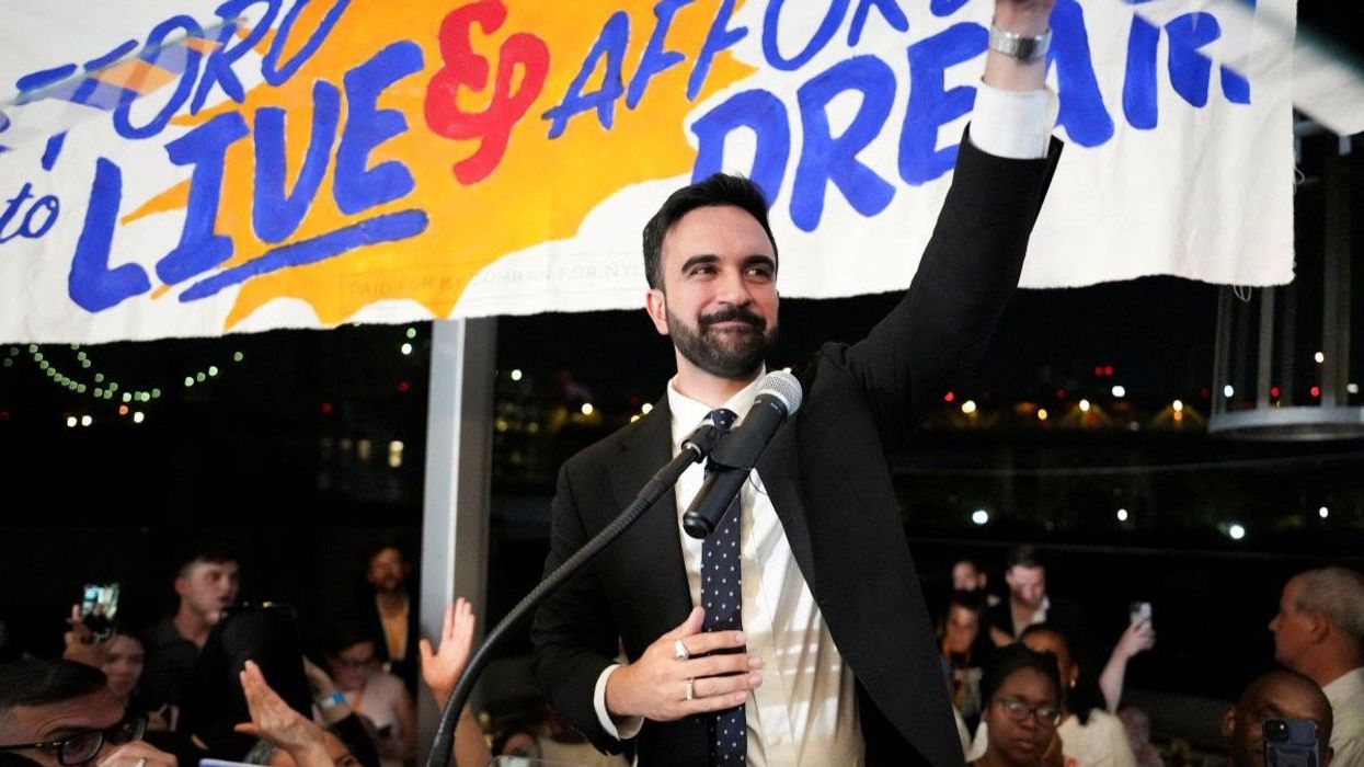 Zohran Mamdani gestures as he speaks during a watch party for his primary election to become the Democratic candidate for New York City mayor on June 25, 2025.